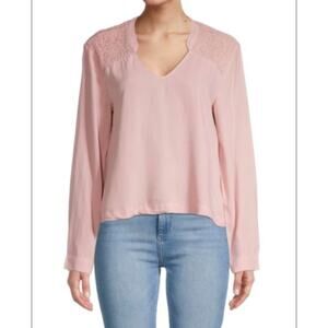 Anthropologie CLOTH & STONE V-Neck Smocked Blouse Pink L